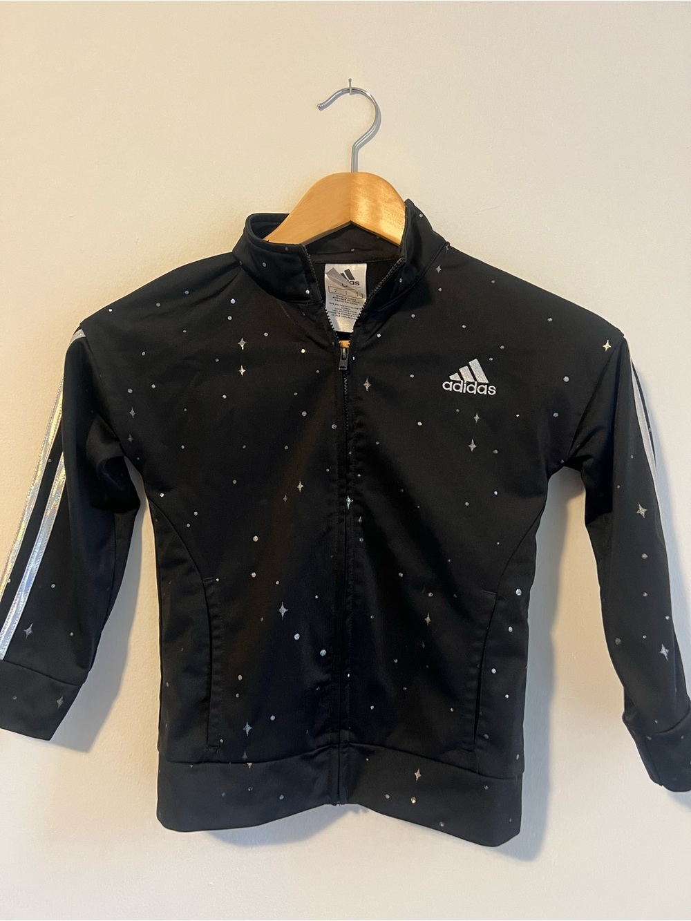 adidas Black Kids' Zip-Up sweater with Silver Star Print